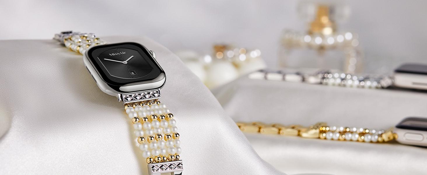 MISSAIR Luxury Bands Bohemian Style Pearl and Beaded Compatible with Apple Watch Series 10-1 SE Ultra, Adjustable Strap Durable Wearable Accessories