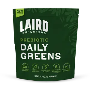 Laird Superfood Prebiotic Daily Greens - Vegan Non-GMO Drink Mix with 3 Superfood Blends & Functional Mushrooms for Gut Health - 14.8oz - Probiotic