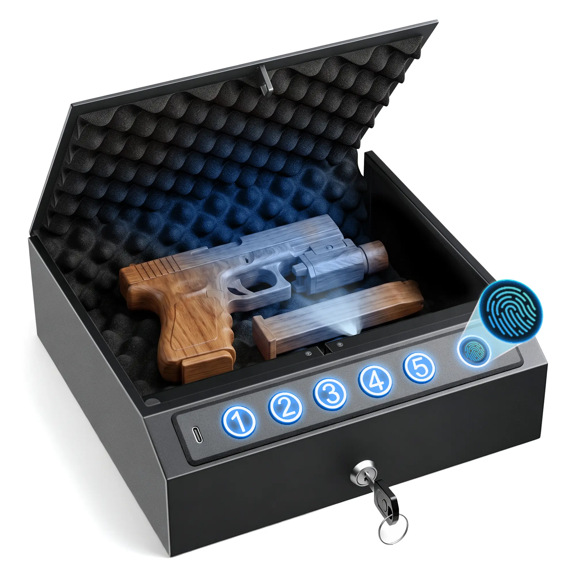 [SummerVibes]CTSAFEPRO Upgraded Biometric Gun Safe for Pistols, Fingerprint Safe with Keypad & Key, Anti-Theft Handgun Lock Box for Home, Nightstand & Car