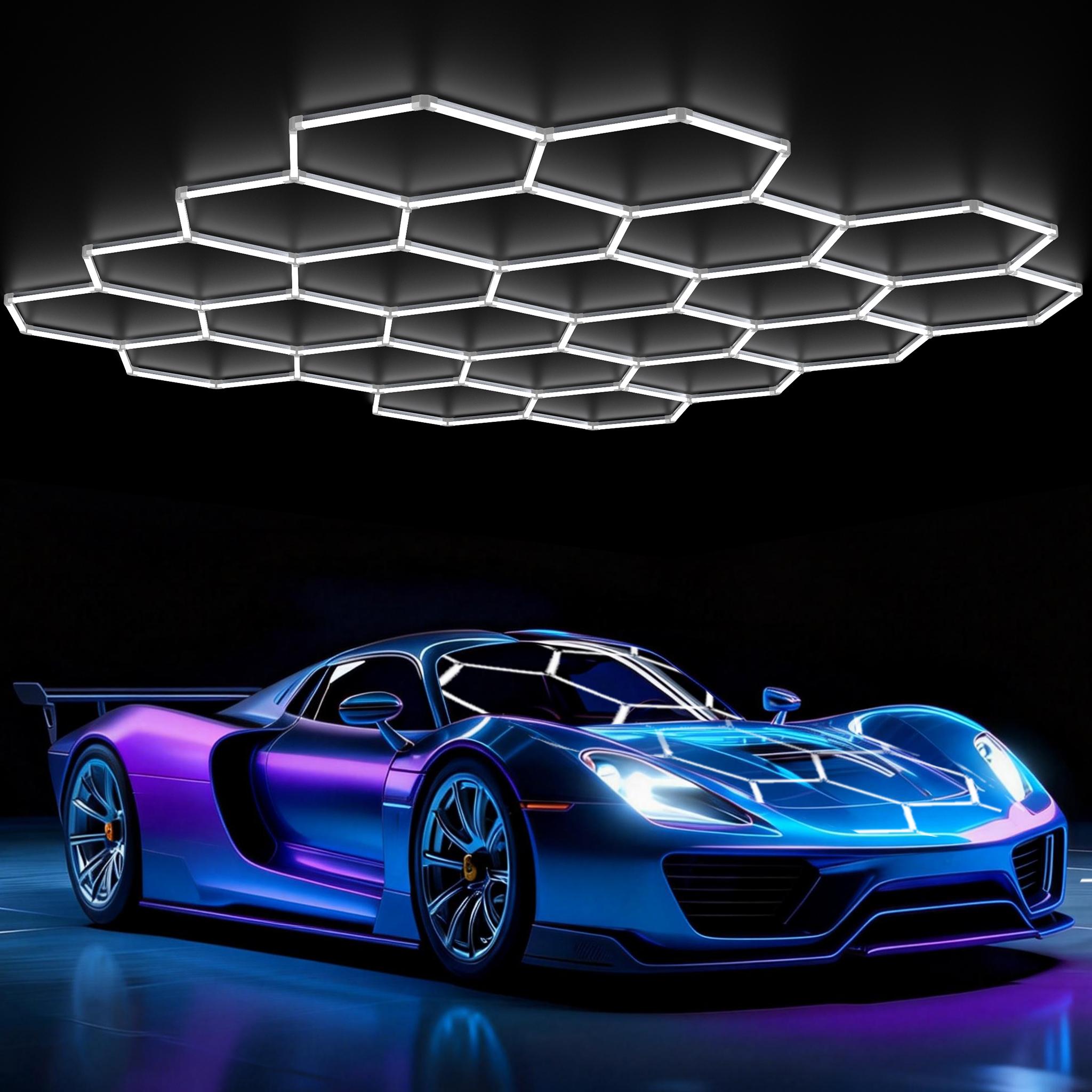 IPACKORIN Hexagonal Ceiling Light, Honeycomb Ceiling Light,Ultra Bright Honeycomb Lights, Hexagonal Garage Lights for Shops Supermarkets Shopping Malls Car Shows Basements Gymnasiums,  stockup mothersday