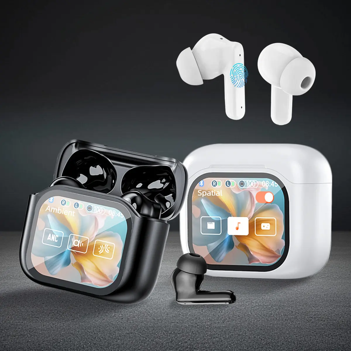 Bluetooth 5.4 Electronic Wireless Earbuds with Smart Touch Screen Case, LED Display, Waterproof Design, Noise Cancellation, Built-in Microphone, Stereo Streaming for Office, Sports, Compatible with Multiple Devices