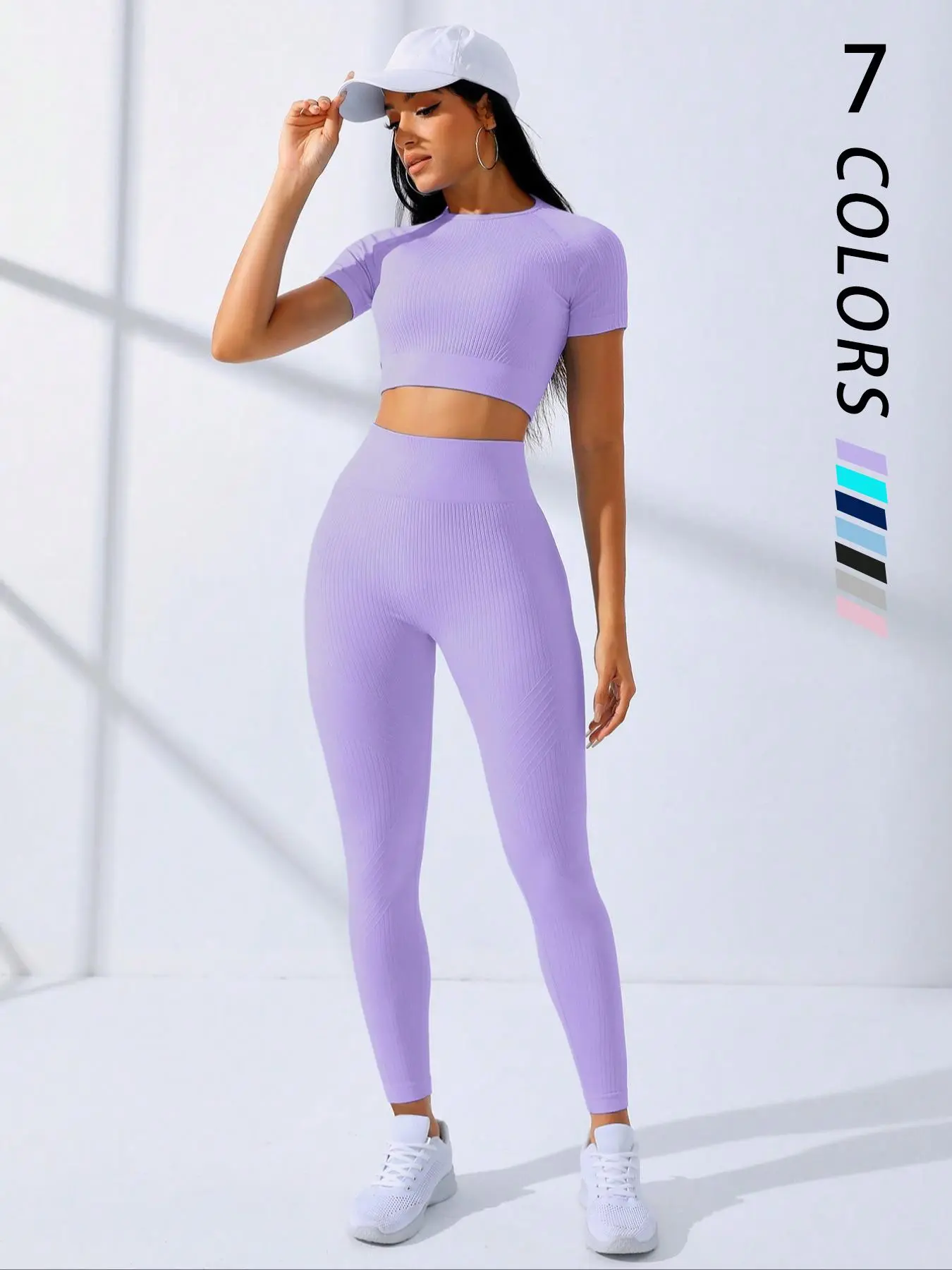 Two-piece Set Women's Solid Crop Top & High Waist Leggings Tracksuit Set, Sporty Breathable Comfy Sportswear Set for Yoga Gym Workout Running, Ladies Summer Sportswear Workout Running Clothes, Fitness Outfit, Activewear Clothes, Activewear Clothing