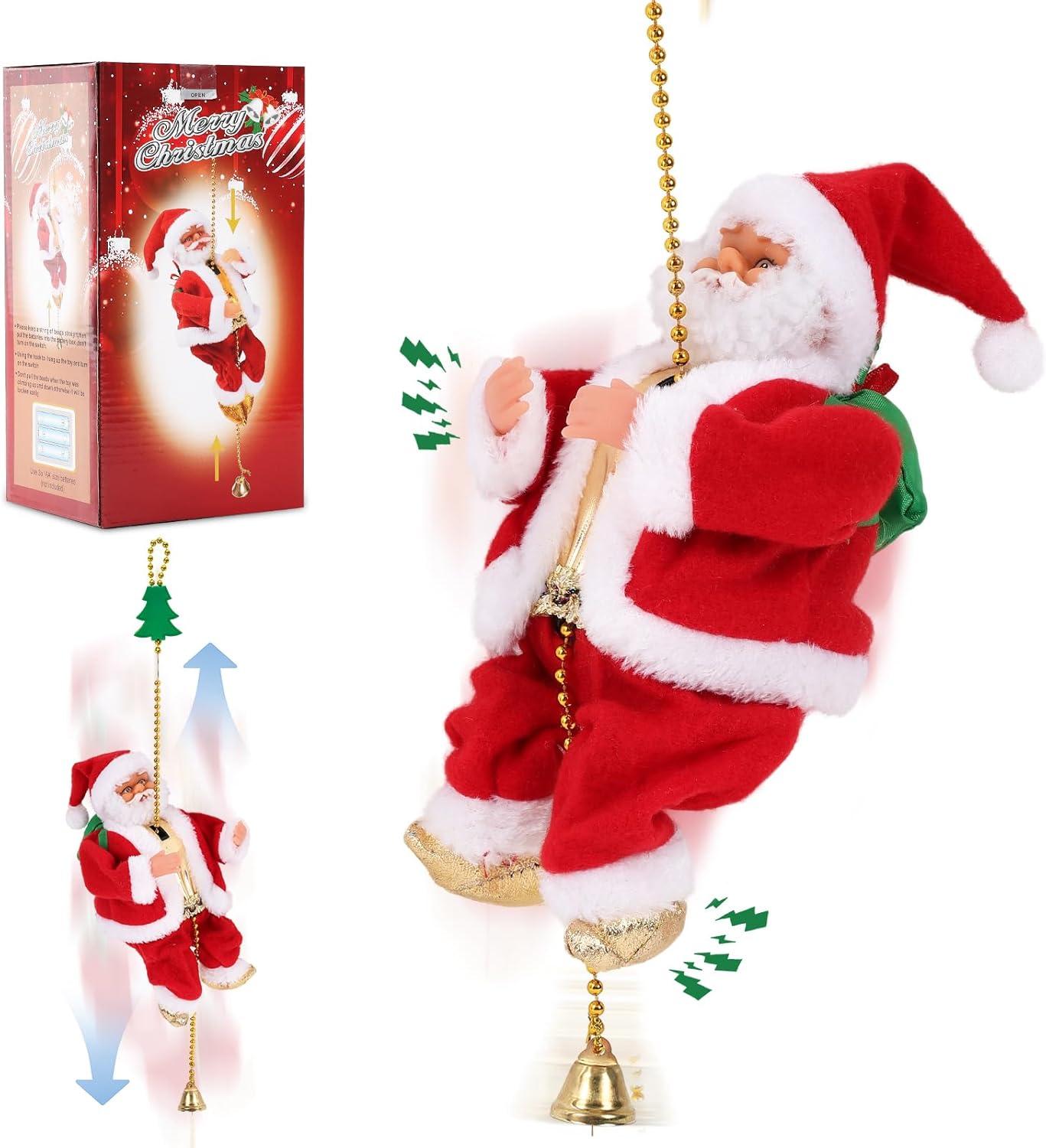 Animated Motorized Climbing Santa with Rope Ladder Festive Christmas Decoration for Home Party Fun Musical Santa Figure Ideal Christmas Gift for Kids and Families Ornament