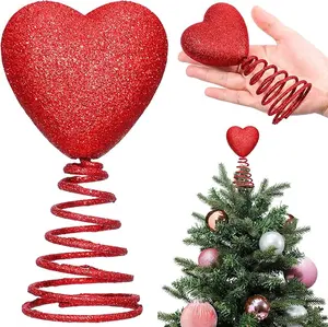 5 Inch Mini Valentine Day Tree Topper Glitter Hearts Tree Topper for Mini Trees Heart Decorations for Valentine's Day Party Holiday