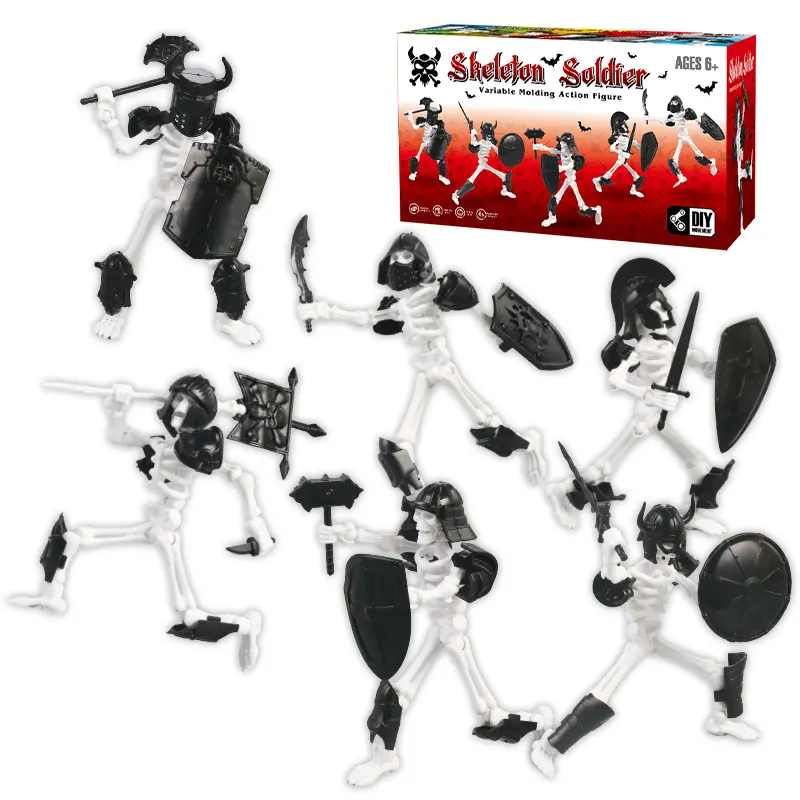 Skeleton Soldier Articulated Action Figure Playset - 6 Pcs DIY Buildable Warriors with Weapons, Armor, Pretend Play, Battery-Free, Boxed Collectible for Play & Collection, Articulated Skeleton Action Figure Playsets