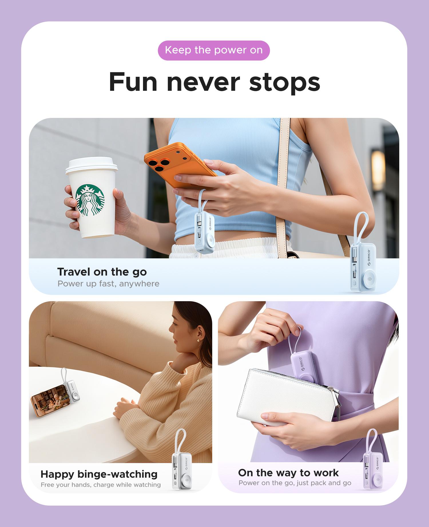 Orico 3-in-1 Portable Power Bank with Integrated Cable, Watch Wireless Charging, and Foldable Wall Plug – Compact Fast-Charge Battery for iPhone & Android - S18