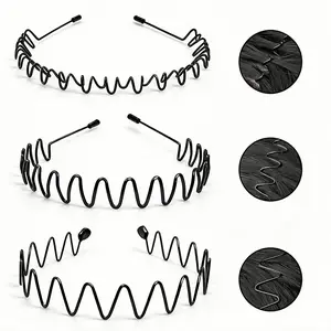 Metal Headbands for Women Men, 3 Pack Fashion Unisex Black Hairband Sports Headwear Hair Hoop Hair Accessories for Home, Outdoor Elasticity Protective Cover headband