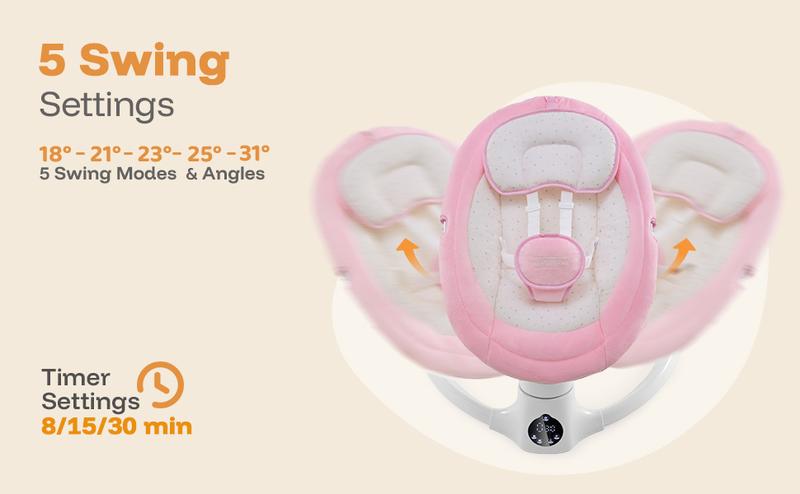 HARPPA Compact Electric Baby Swing with Music Speaker, Newborn Bouncer & Rocking Chair, Foldable Bassinet for Baby with Harness, 5 Adjustable Speeds