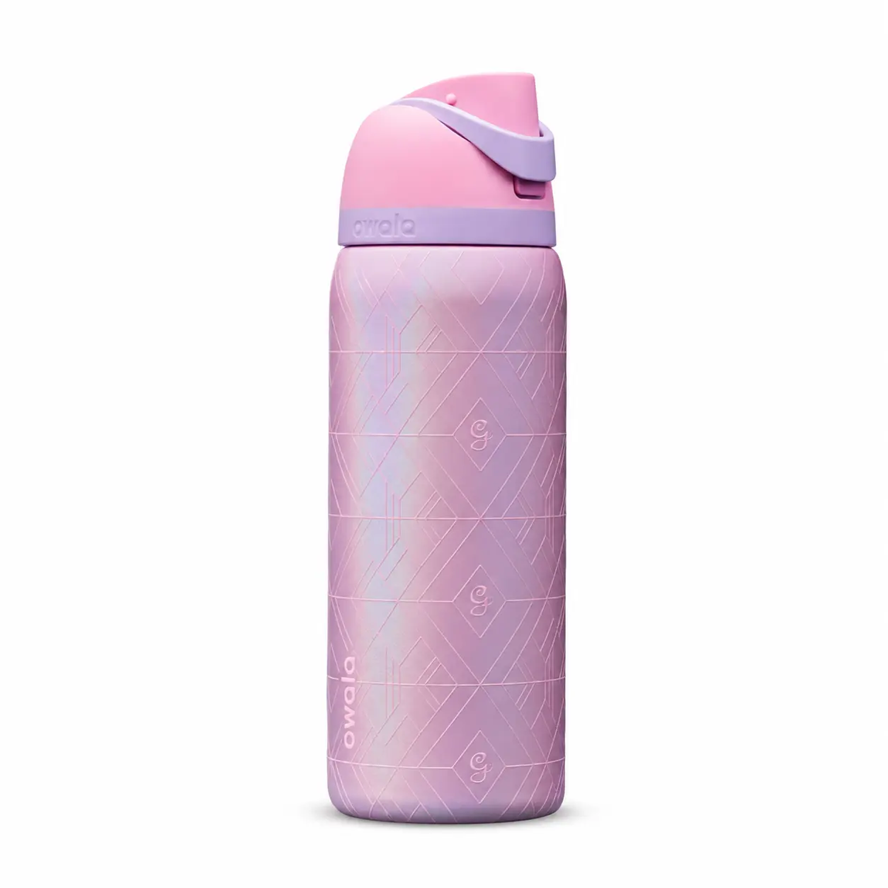 32oz FreeSip Modern Aesthetic Owala Pastel Pink-Purple Geometric Water Bottle - Insulated Vacuum Stainless Steel, Leakproof Straw Lid Loop, Travel Cup for Women, Gym, Car Cup Holder Cold/Tea Drinks