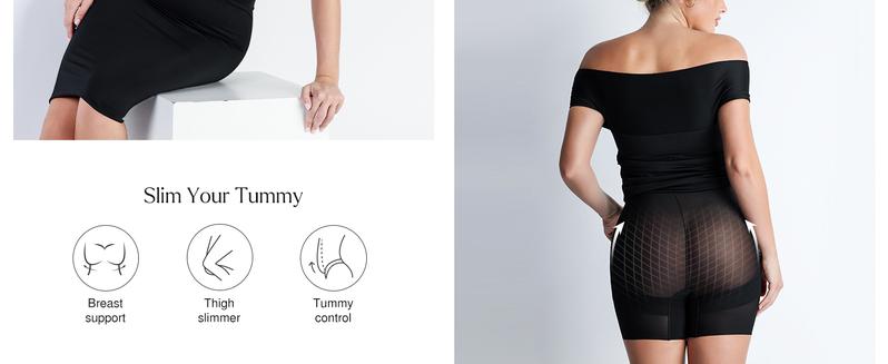 Popilush Off Shoulder V-Neck Ruched Midi Shapewear Dress