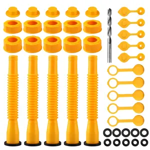 5 kit Yellow Gas Can Spout Replacement, Gas Can Nozzle, Flexible Pour Nozzle Suitable for Most 1/2/5/10 Gal Oil Cans, Fuel Can Spout Replacement