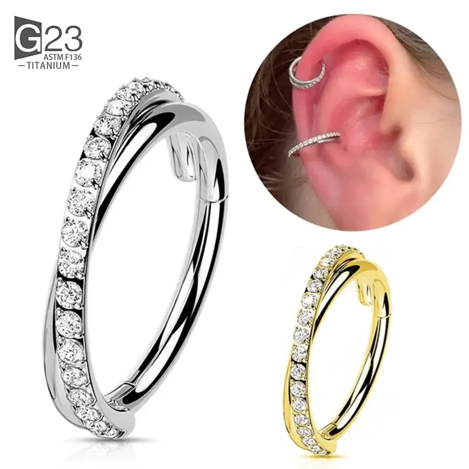 Implant Grade G23 Titanium Hinged Seamless Earrings Clicker Hoop Ring for Cartilage Helix Rook Septum Daith Tragus Conch