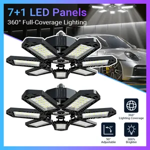 2pcs FOLDABLE GARAGE LIGHT 600W Deformable Bright Shop Ceiling Bulb Lamps E26/E27 6500k Barn Warehouse Garage Foldable 7+1 Panel Work Light Super Bright Illumination Easy Installation