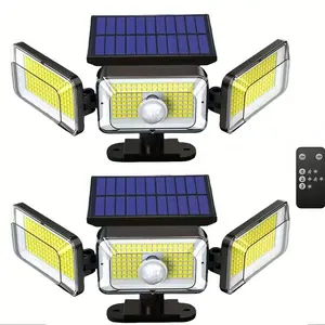 2 Pack Solar Lights Outdoor with Remote | 3-Head Motion Sensor Security Light | IP65 Waterproof
