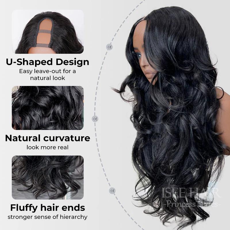 ISEE HAIR 250% Density Yaki Straight Pre-Styled Butterfly Cut Layer U/V Part Sew In Wig Natural Black Human Hair Wigs#TikTokShopHolidayHaul