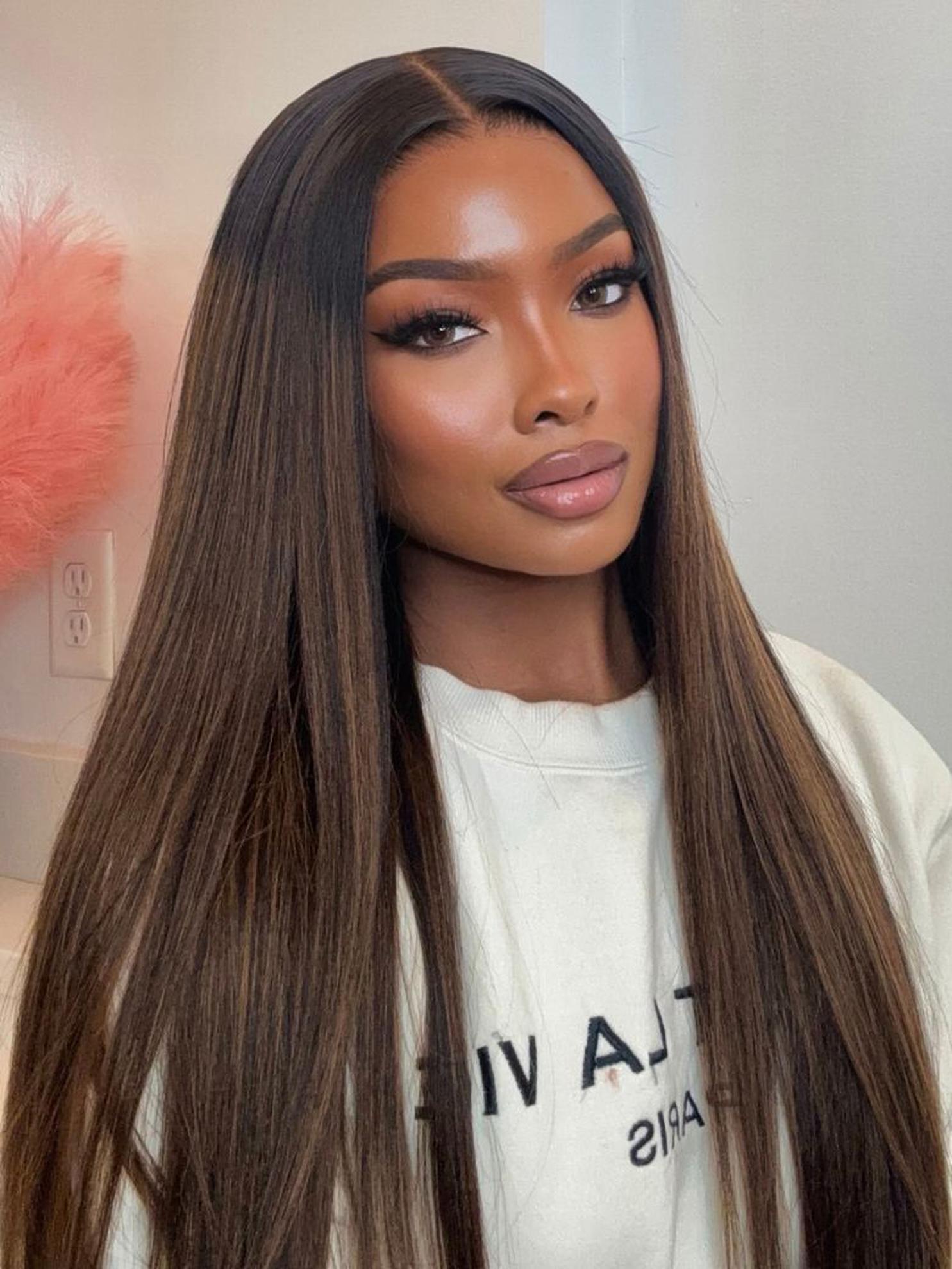 UNice Glueless Balayage Highlights Yaki Straight Wig with Drawstring Pre Cut 13x4 HD Lace Frontal Human Hair with Invisible Knots Pre Everything for Beginners Friendly SpringStatements