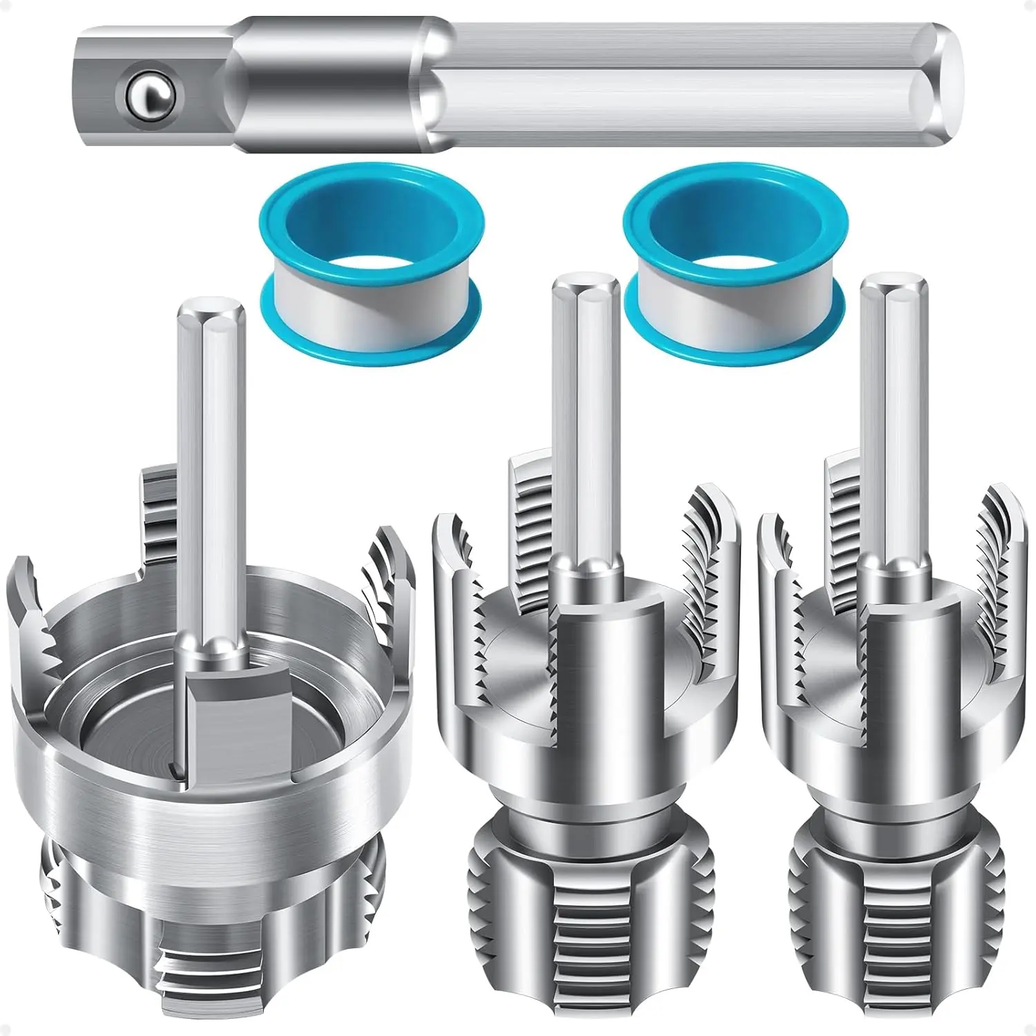 3-Piece Internal and External Pipe Threading Tool Set, 1/2 Inch 3/ 4inch 1inch PVC Plastic Pipe Threading Tool Kit, Suitable for Pipe Engineering and Home Repair, Compatible with Drilling and Threading Tools