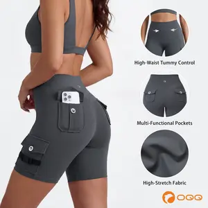 OQQ Women's High Waist Workout Shorts with Cargo Pockets Gym Shorts for Women Biker Shorts