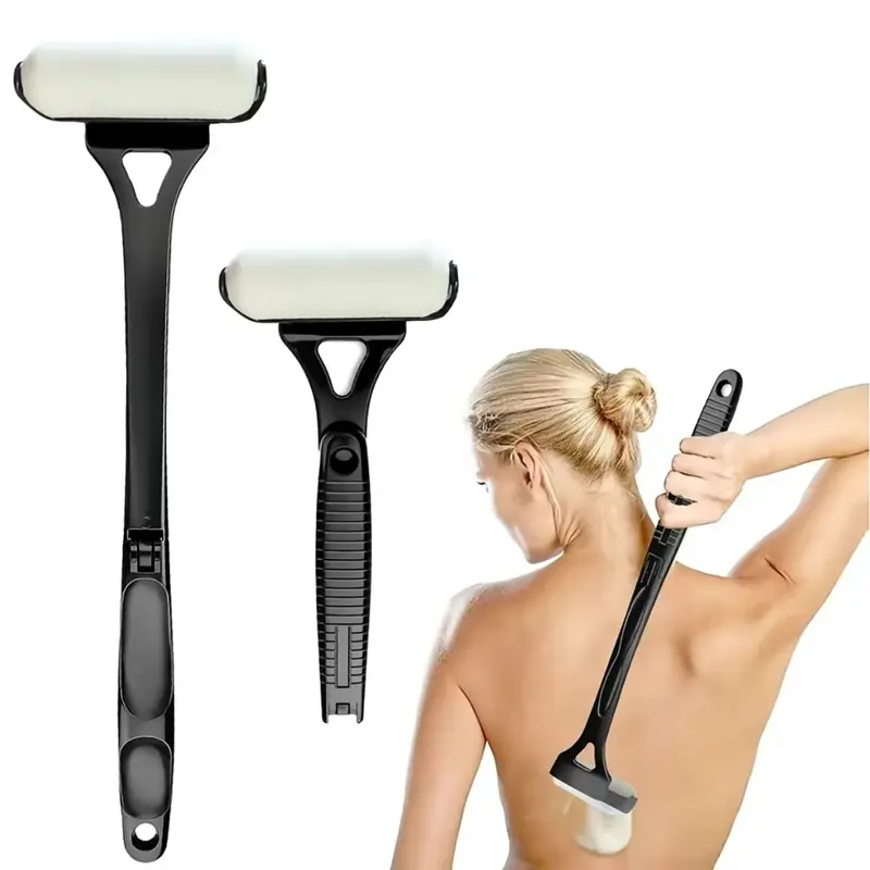 Plastic Long-Handled Bath Brush with Foldable Roller Design - Quick Fold Use, Easy Long Reach, Hands-Free Lotion/Sunscreen Application Home Care Bathroom Gadgets (Single Item)