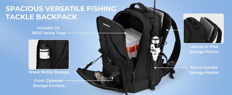 KastKing Karryall Fishing Tackle Backpack with Rod Holders 4 Tackle Boxes,40L Fishing Bag Storage Fishing Gear and Equipment, Multi-Functional Storage ,Waterproof & Durable Fishing Bag Ideal for Camping & Outdoor Activities Hunting