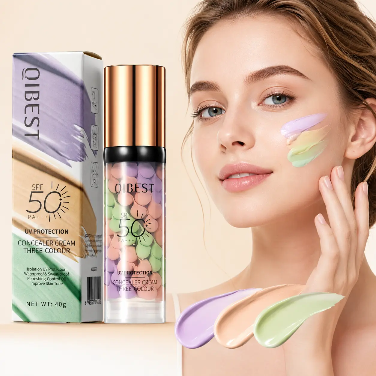 3-In-1 Color Correcting Primer SPF 50, Brightening Oil Control Moisturizer Cream, Long-Lasting Makeup Base for Flawless Skin Tone Moisturizing Hydrate Moisture Hydrating Cosmetic