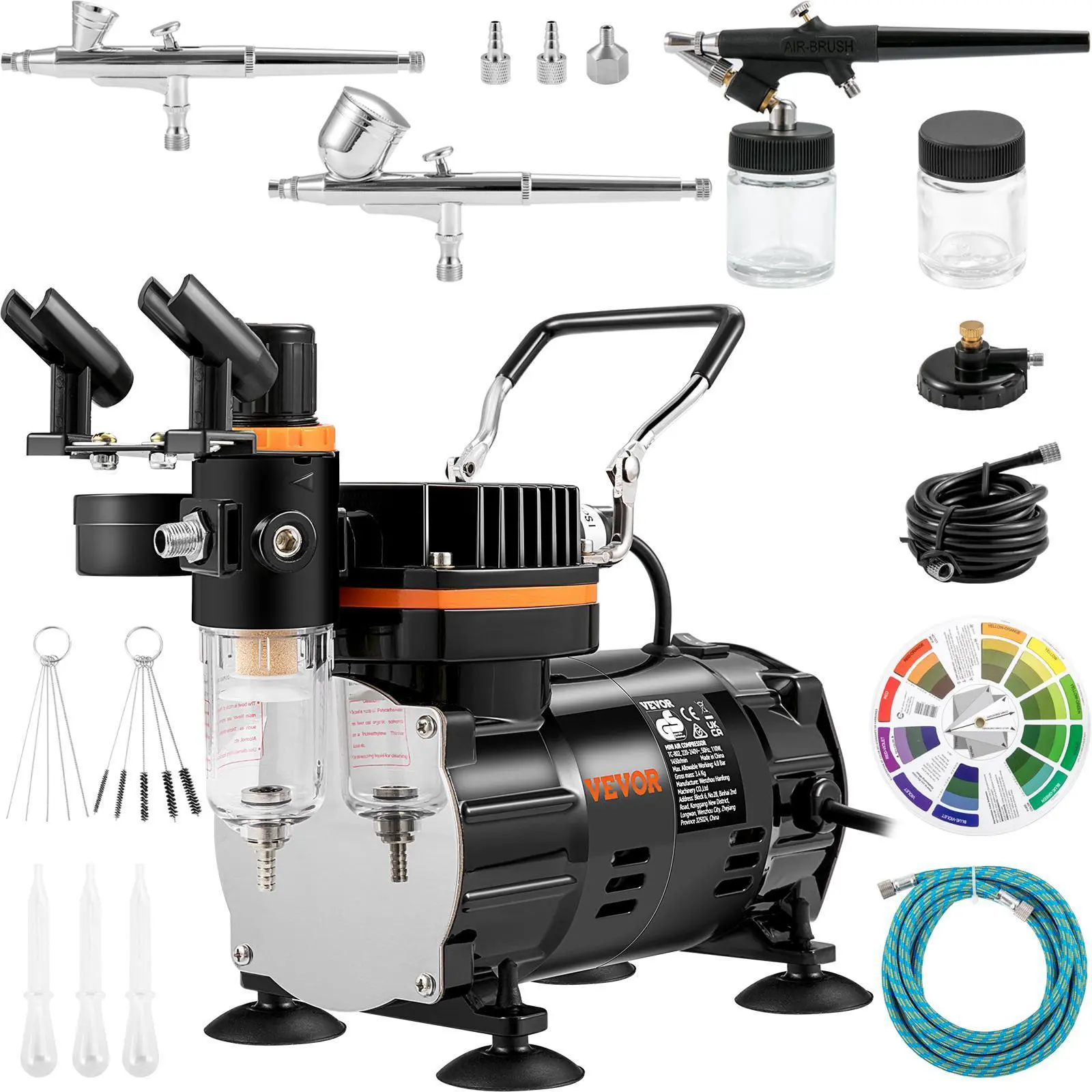 【Backtoschool】VEVOR Airbrush Ensemble,  , Expert Airbrush Kit with Compressor, Multi-Use Dual-Action Gravity Feed Airbrush System for Art, Nails, Cookies, Tattoos