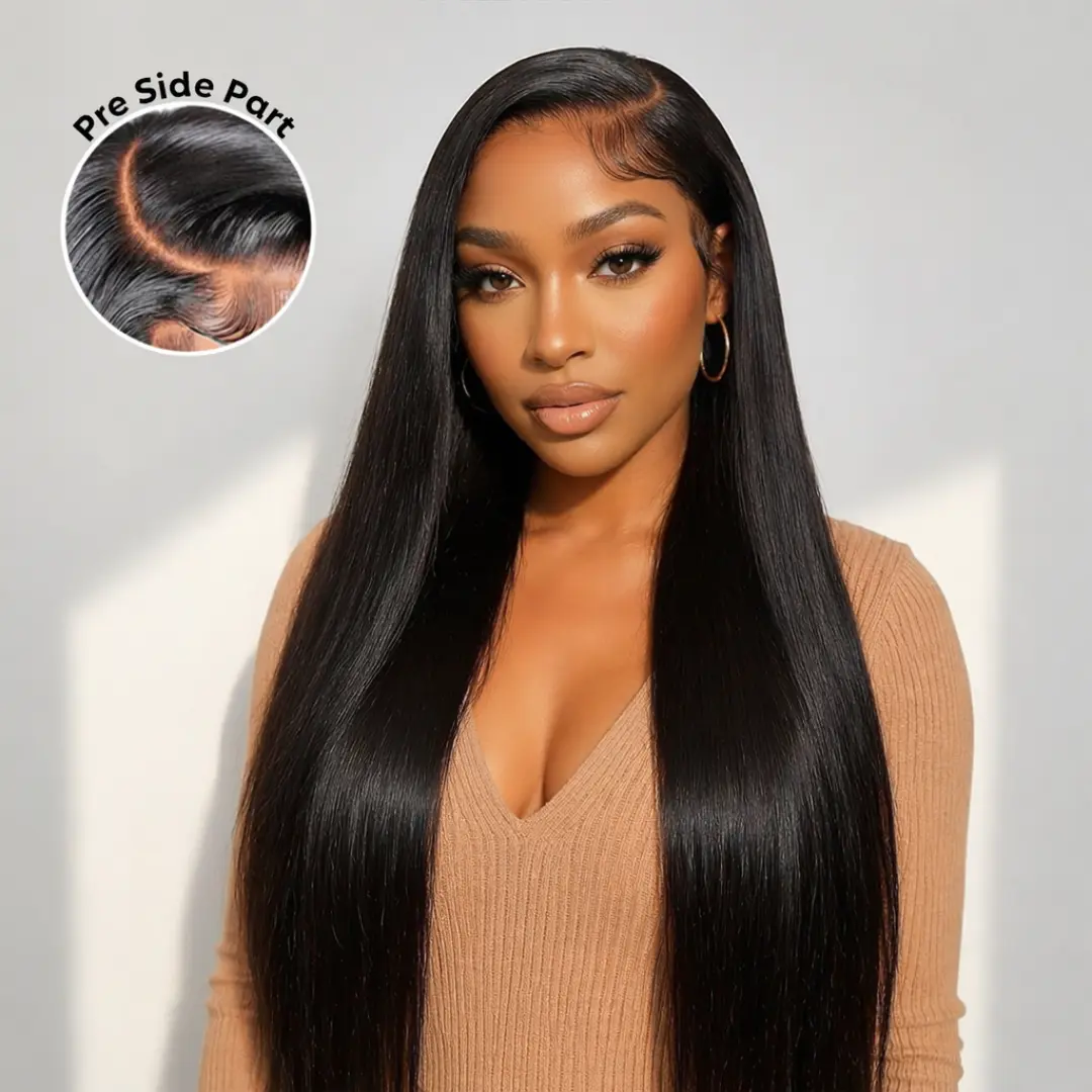 Black Women's Long-Lasting Straight Glueless Pre-Cut 7x5 Lace Closure Wig, 180% Density Side Part With Baby Hair, Wigs Human Hair, Soft Skin-Friendly, Daily Wear, Resists Tangling For Smoother Wear, Natural Look #SummerVibes