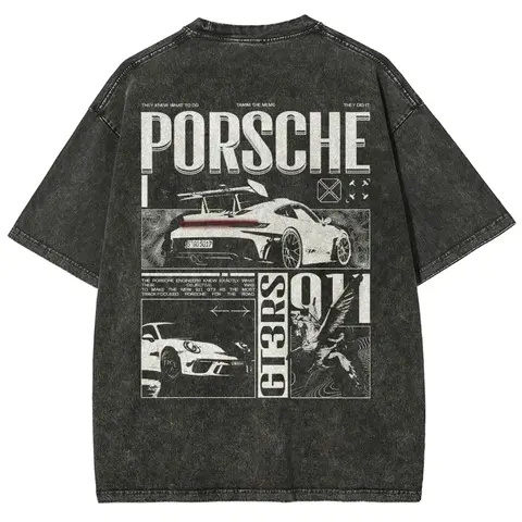 Vintage Washed 911 Graphic Tee Oversized Men's Cotton T-Shirt. Y2K Streetwear Outfits, 90s American Casual Short Sleeve, Classic Unisex Sports Car Top. Premium Acid Wash Gym Daily Wear, Auto Motorsport Drift Lifestyle Retro Racing Shirts For Him.