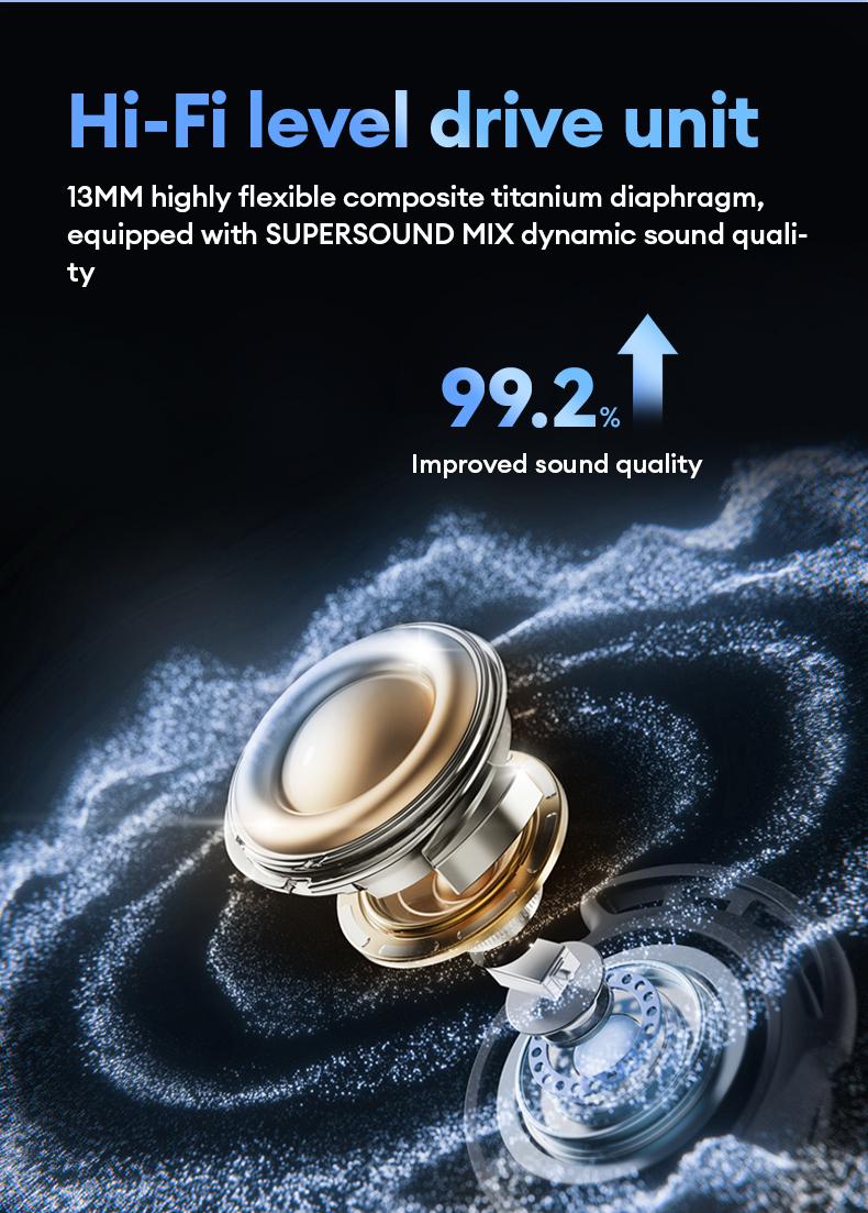 HYUNDAI Y48 Bluetooth 6.0 Earphones LED Display High Fidelity Waterproof Wireless Earbuds with Built-in Microphone for Office Sports Study Audio Calls Electronic Earbud Headset Black