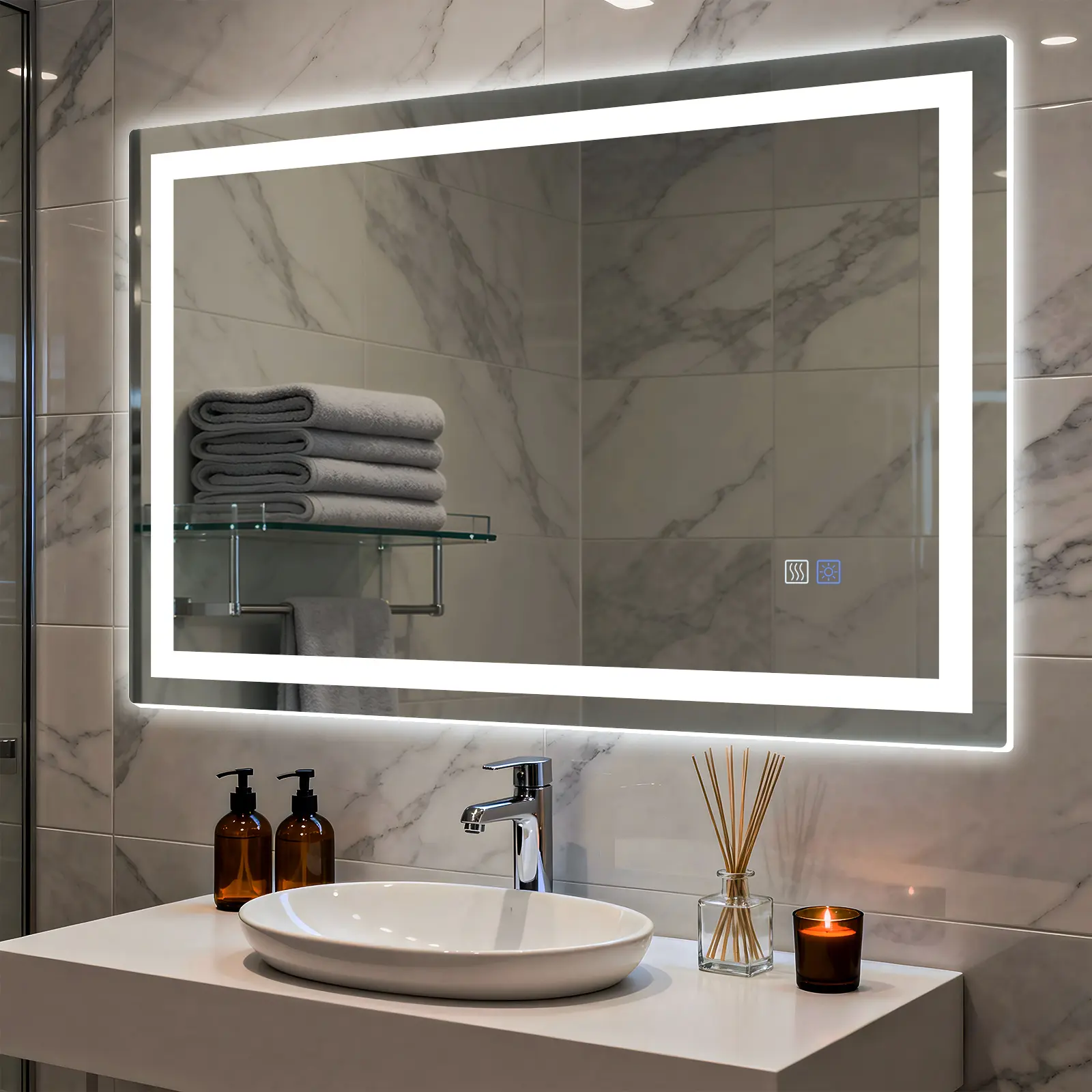 HYPERLITE Dimmable Brightness Bathroom Mirror Lights, 36*28 inches Anti-Fog Function Vanity Mirror Memory Setting LED Wall Mirror , Shatter-Proof Tempered Glass, Modern Illuminated Mirror Bathroom Dressing Area  48*32 32*24 36*24 BackToSchool