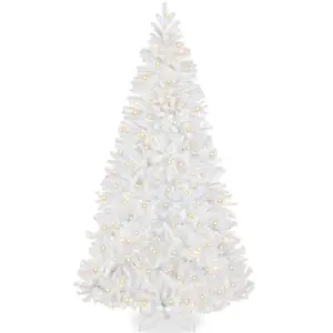 Best Choice Products Artificial Christmas Tree, Premium Pre-Lit Spruce Design, Dense Branches – White Spruce