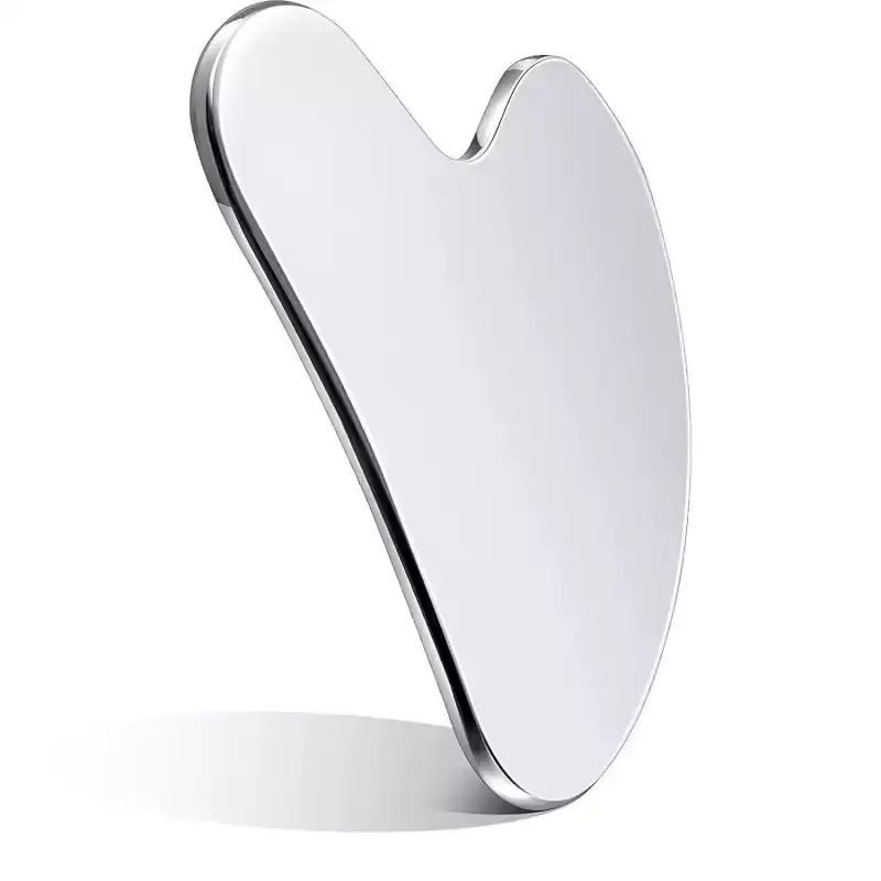 Gua Sha facial tool, stainless steel Gua Sha facial acupuncture therapy tool, facial massager, for jawline sculpting and reducing puffiness (silver)