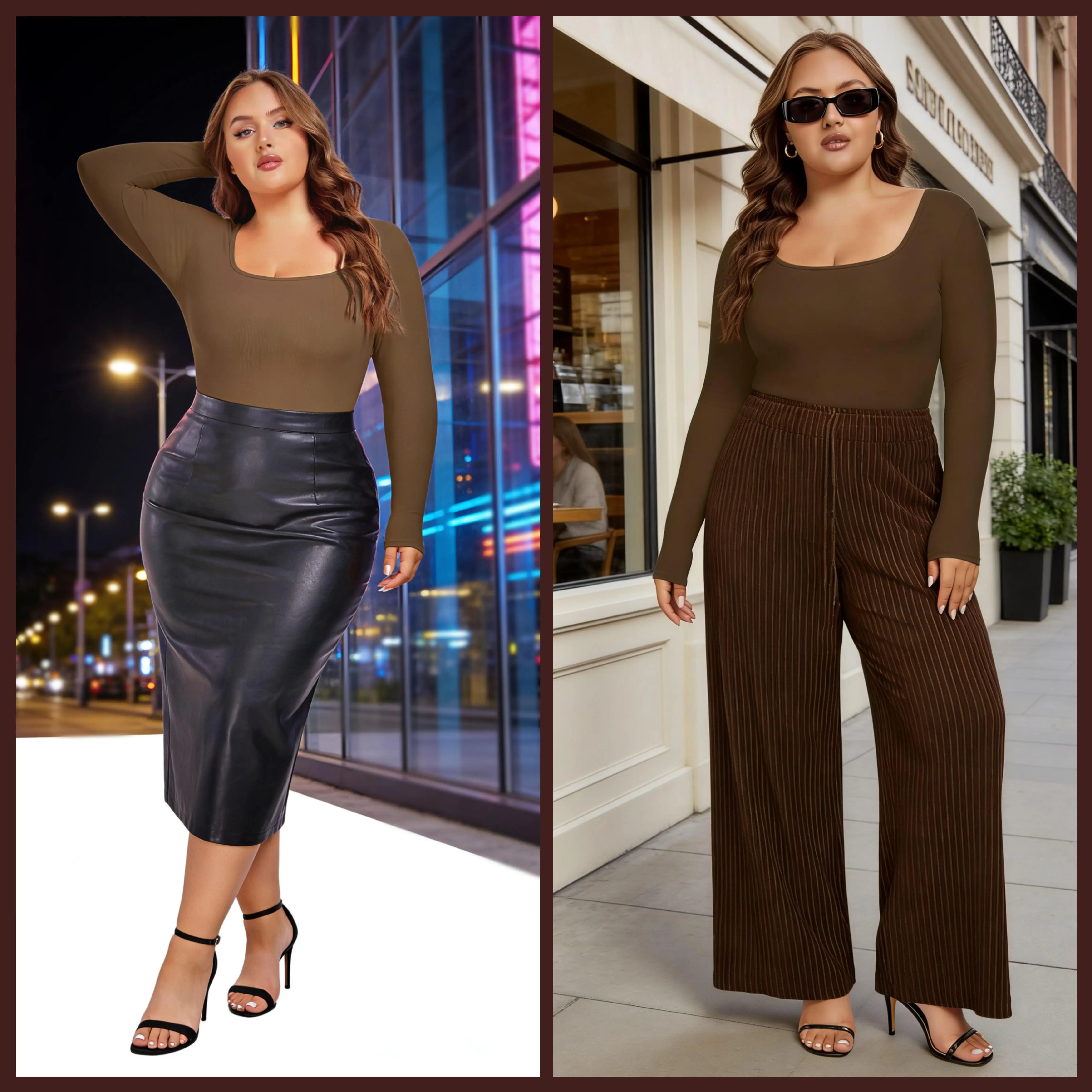 COOTRY[Plus Size]Bodysuits for Women Scoop Neck Thong Bodysuits Long Sleeve Bodysuit Going Out Ultra Stretch Slim Fit| Winter Outfits| Cute Fall outfits| New Years Outfits| Plus Size Fashion