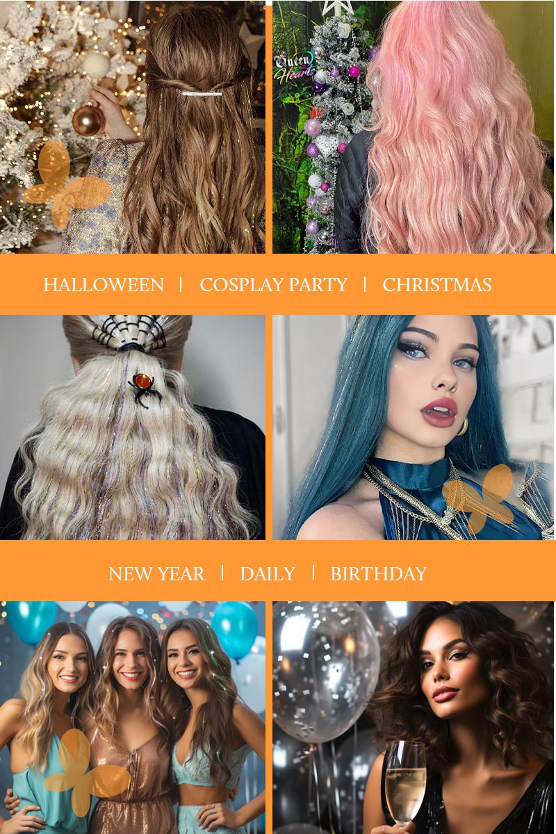 DOORES Tinsel Hair Extensions kit with tools,Colorful Hair Tinsel Stylable Fairy Hair Tinsel for Music Festival Shiny Beautiful