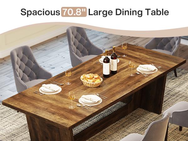 Tribesigns 70.87-Inch Dining Room Table, Wood Large Dining Table for 6-8 People, Rectangular Farmhouse Kitchen Table for Big Family
