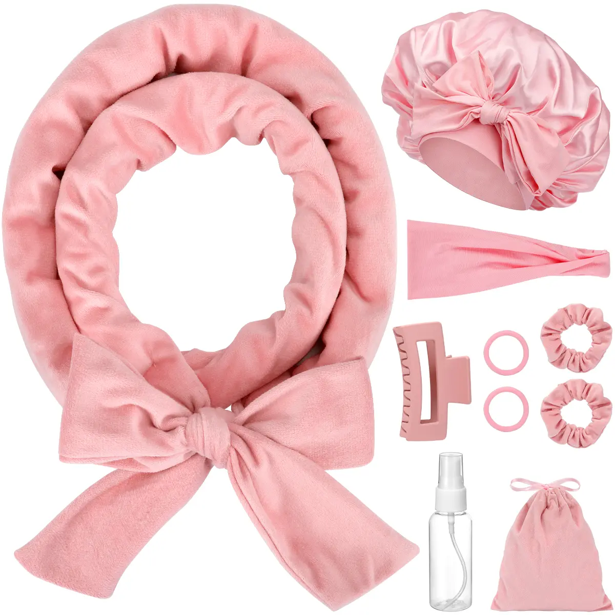 Women's Curly Hair Kit - 65in Soft Velvet Heatless Curler Headband, Double Layer Satin Sleep Bonnet, 10PCS Fashion Curling Rod Set for Overnight Styling, Haircare Gift (Beauty & Personal Care Hair Tools), Heatless Curls, Natural Curls
