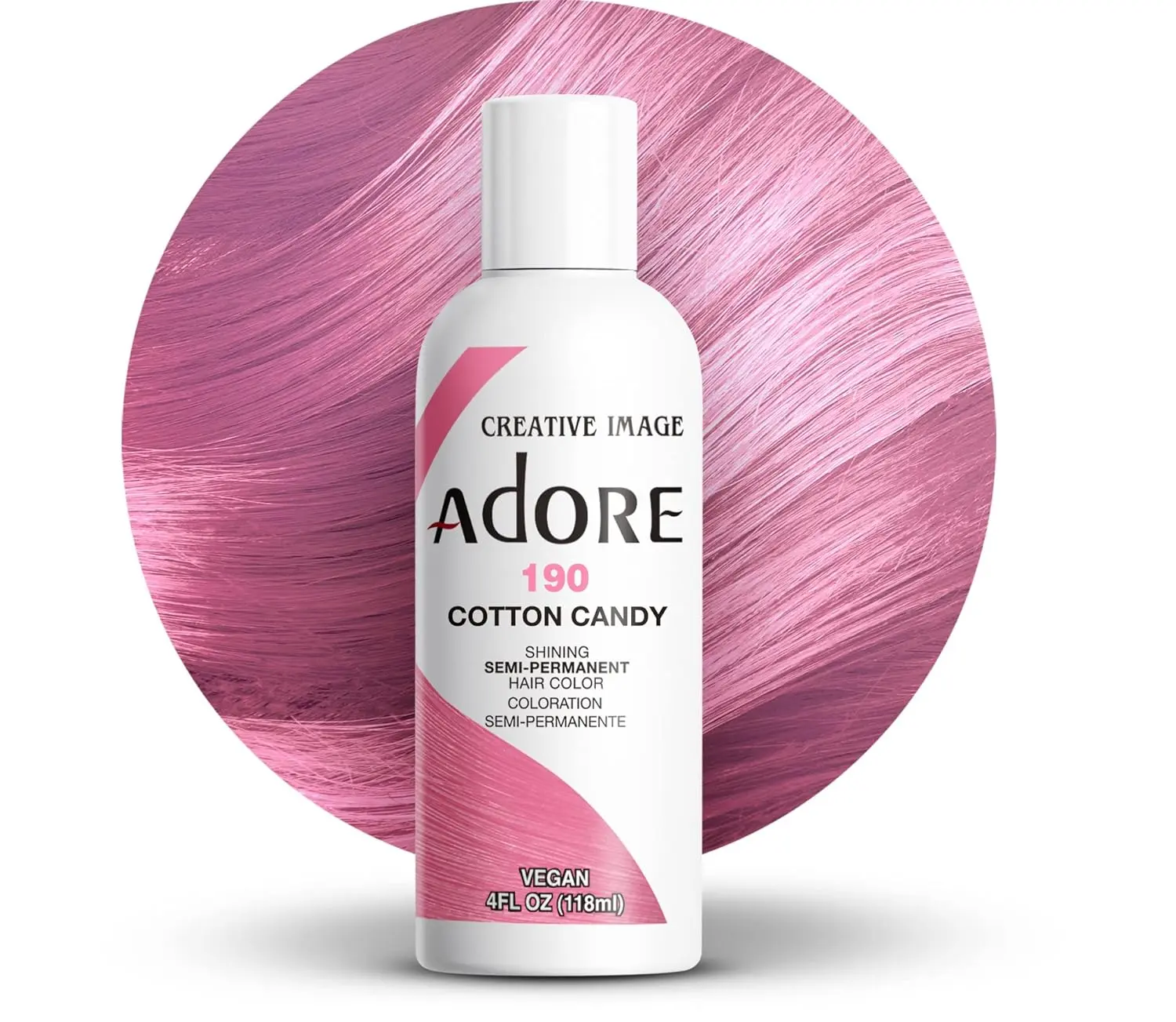 Adore Semi Permanent Hair Color (190 Cotton Candy) | Vegan & Cruelty-Free Pink Hair Dye | No Ammonia, No Peroxide, No Alcohol | 4 Fl Oz