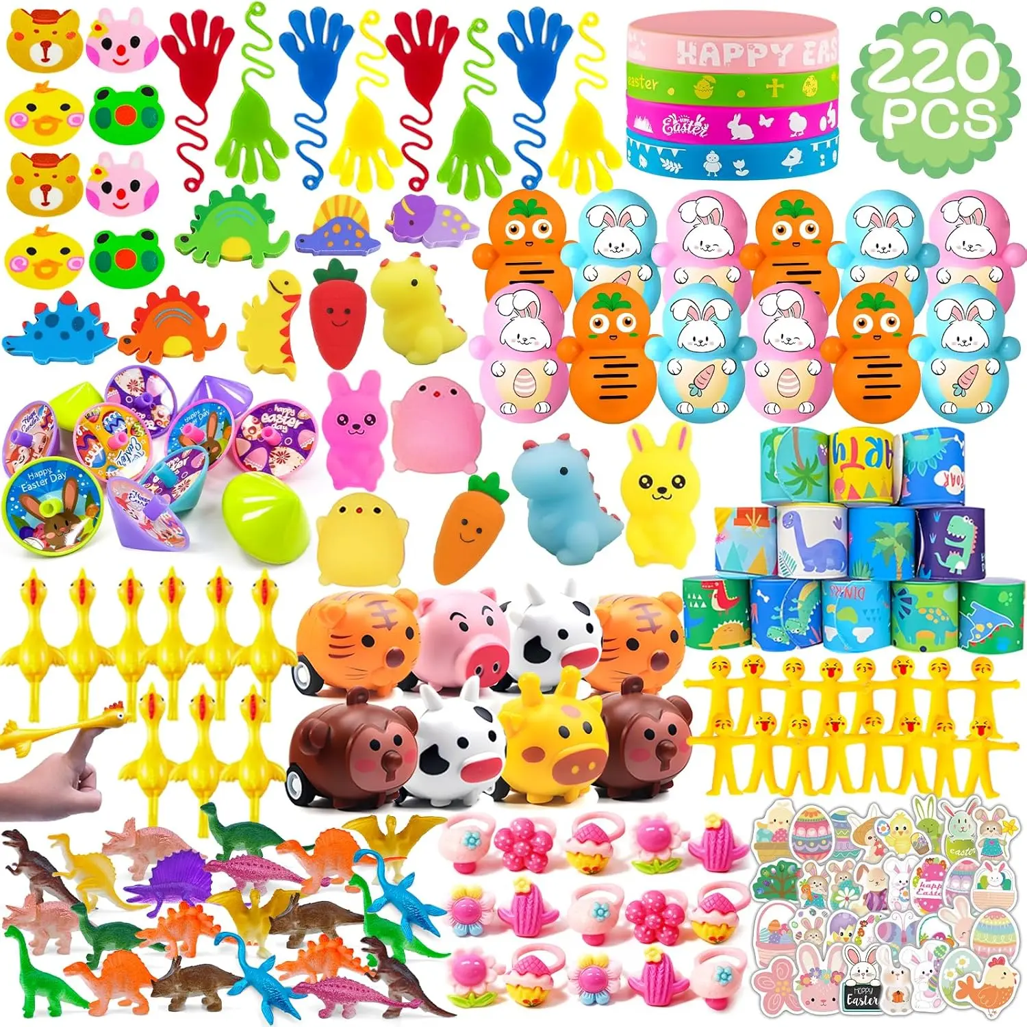 220 Pcs Easter Egg Fillers, Kids Party Favors, Small Toys Easter Basket Stuffers Goodie Bag Treat Bag Stuffers