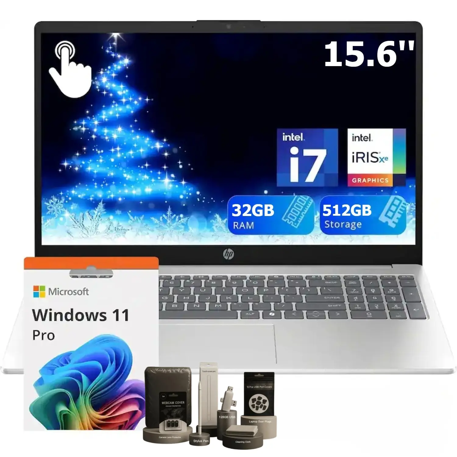 HP 2025 15.6 FHD inch Laptop PC,Intel Core i7-1355U, 32GB RAM, 512GB SSD,Backlit Keyboard, Wi-Fi 6,Bluetooth 5.3,Windows 11 Pro,Silver,Bundle Accessory