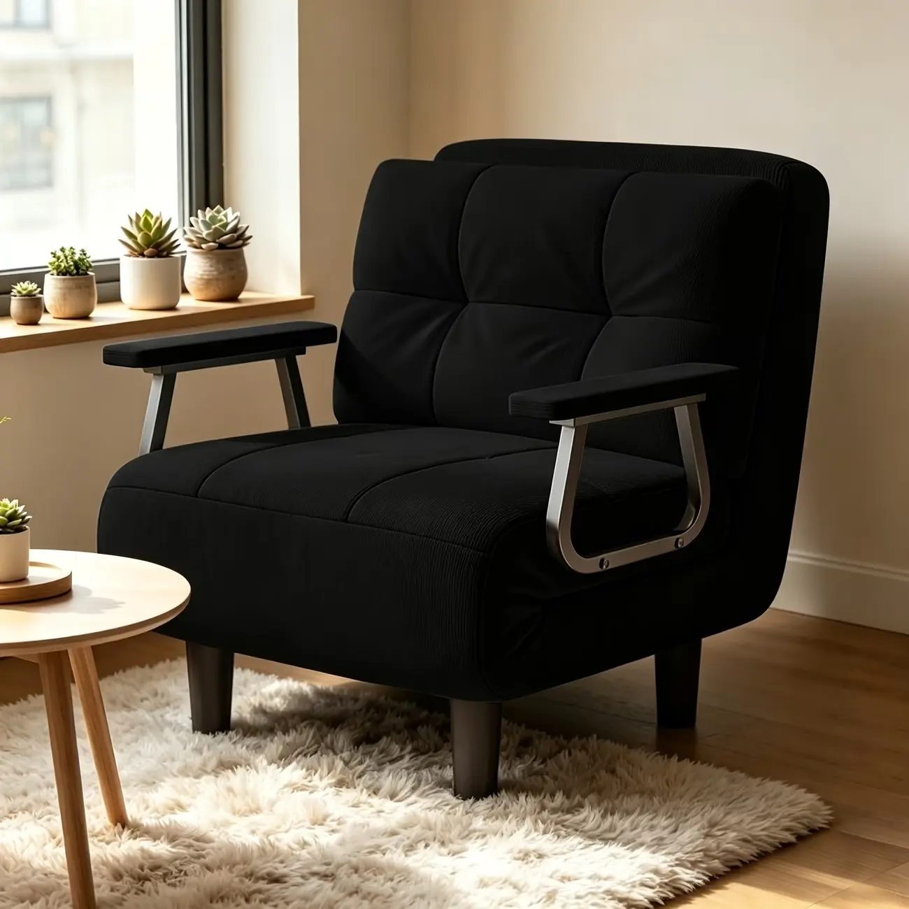 Corduroy 3-in-1 Convertible Foldable Reclining Lounge Settee with Pillow - 5-Position Backrest, Sturdy Modern Single Indoor Sleeper Chair, Furniture for Small Spaces, Space Saving Home Leisure Chair, 65x68x82 cm Apartment Use, Convertible Folding Recliner