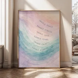 [Sale Up To 50%] Inhale Exhale Wall Art, Calm Breathing Print, Mindfulness Quote, Pastel Abstract Wall Decor, Relaxing Meditation Poster