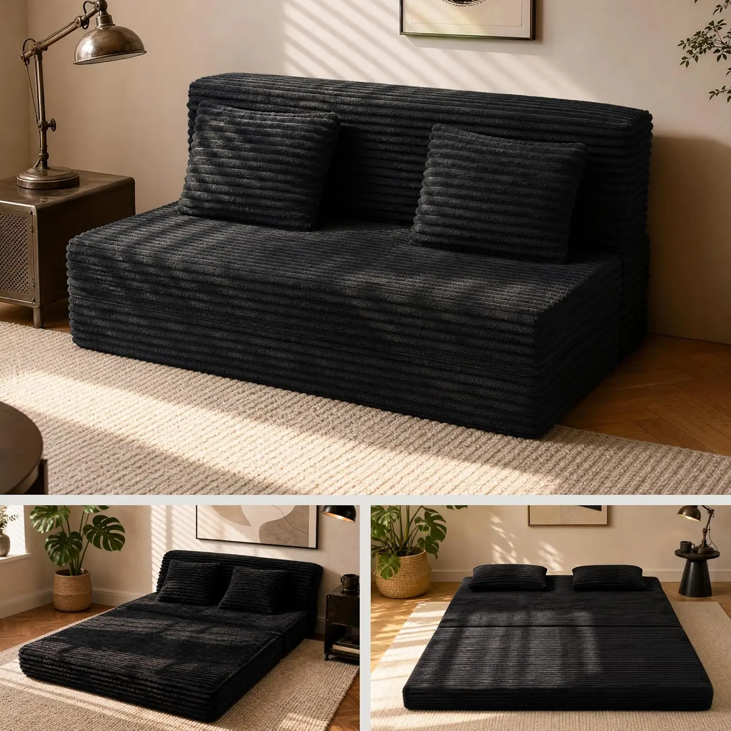 66" Queen Size Pull Out Couch Bed Convertible Sleeper Loveseat Sofa Velvet Futon Sofá Bed Oversized 3 in 1 Pullout Sofa&Couch for Side Storage and Soft Armrest for Living Room, Office, Apartment, RV