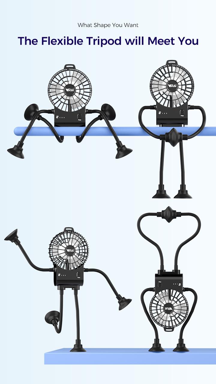 Portable handheld creative fan robot statue, compact portable rechargeable desk fan robot figurine with suction cups and mobile phone holder integrated into one, suitable for offices and cars, black personal fan robot figurine