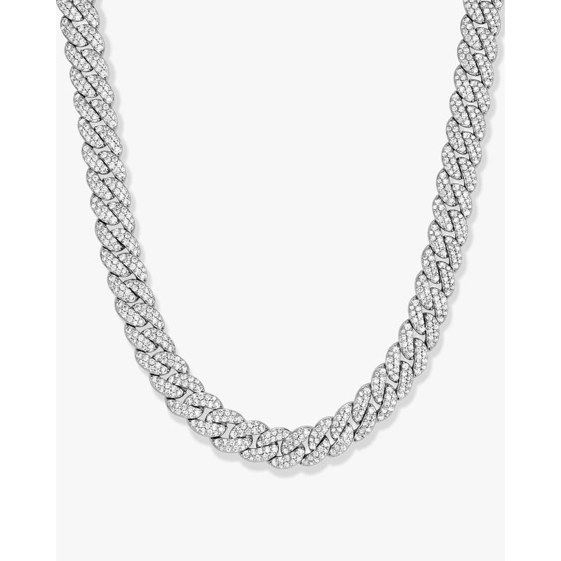 JAXXON Iced Out Cuban Link Chain 8mm - Silver - Rhodium Bonded for Shine & Durability - Box Clasp