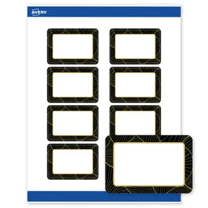 Avery Printable Rectangle Labels, 2" x 3", Matte White, Pre-printed Black Border/Gold Veins  Design, Sure Feed Technology, Laser & Inkjet Compatible, 160 Total