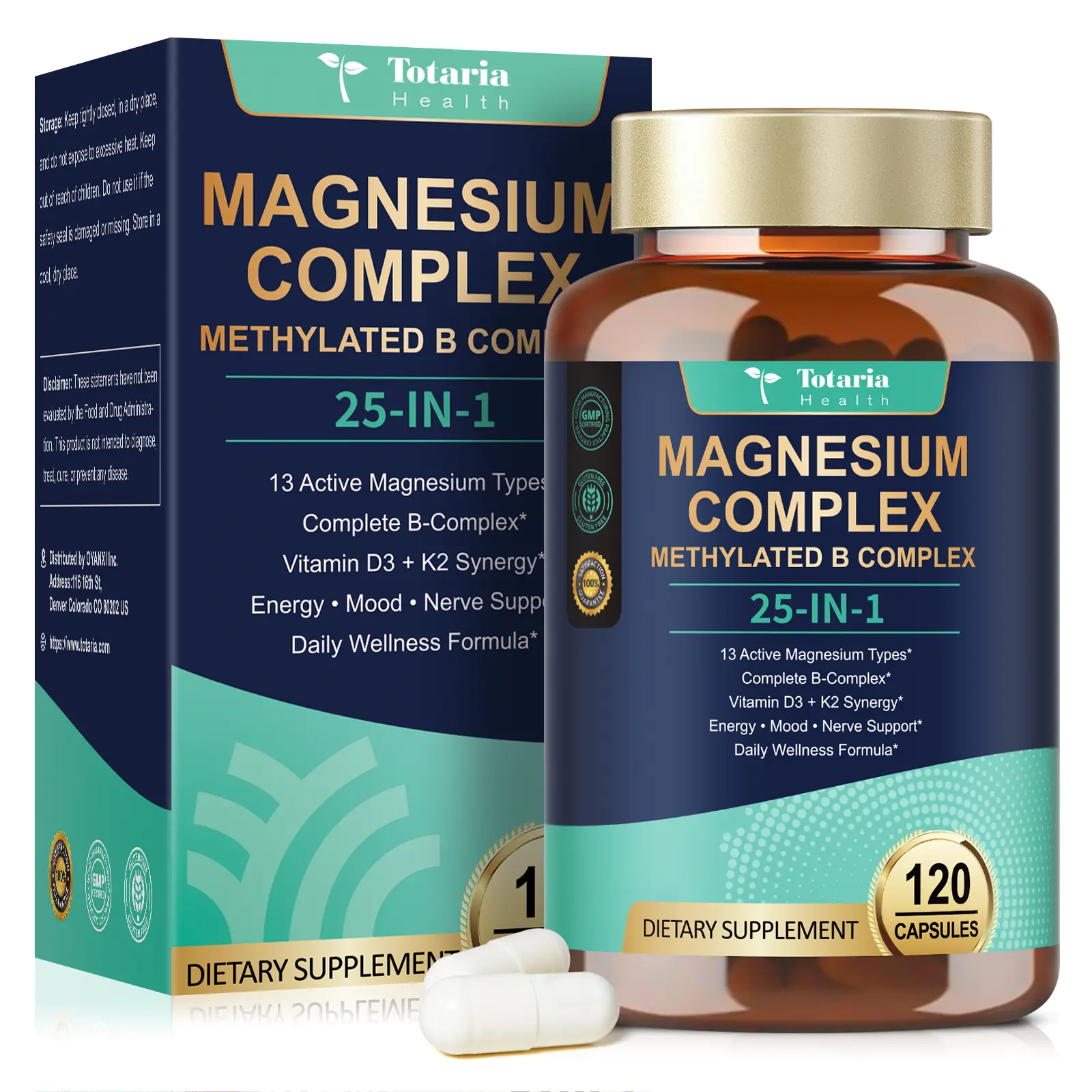 Totaria 25-in-1 Magnesium Complex with Methylated B Complex Magnesium Glycinate Citrate Malate Taurate Gluconate Aspartate Carbonate D3 K2, Magnesium Supplement for Relaxation Energy & Nerve, 120 Vegan Caps. #weeklydeals #TikTokShopBackToSchool