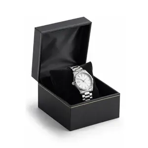 Novel Box Black Jewelry Bangle/Watch Box with Pillow-Style 4.5x4.5x2.87 Inches - Watch/Bangles Boxes with Gold Trim - Faux Leatherette Cases for Bangle/Watch Storage