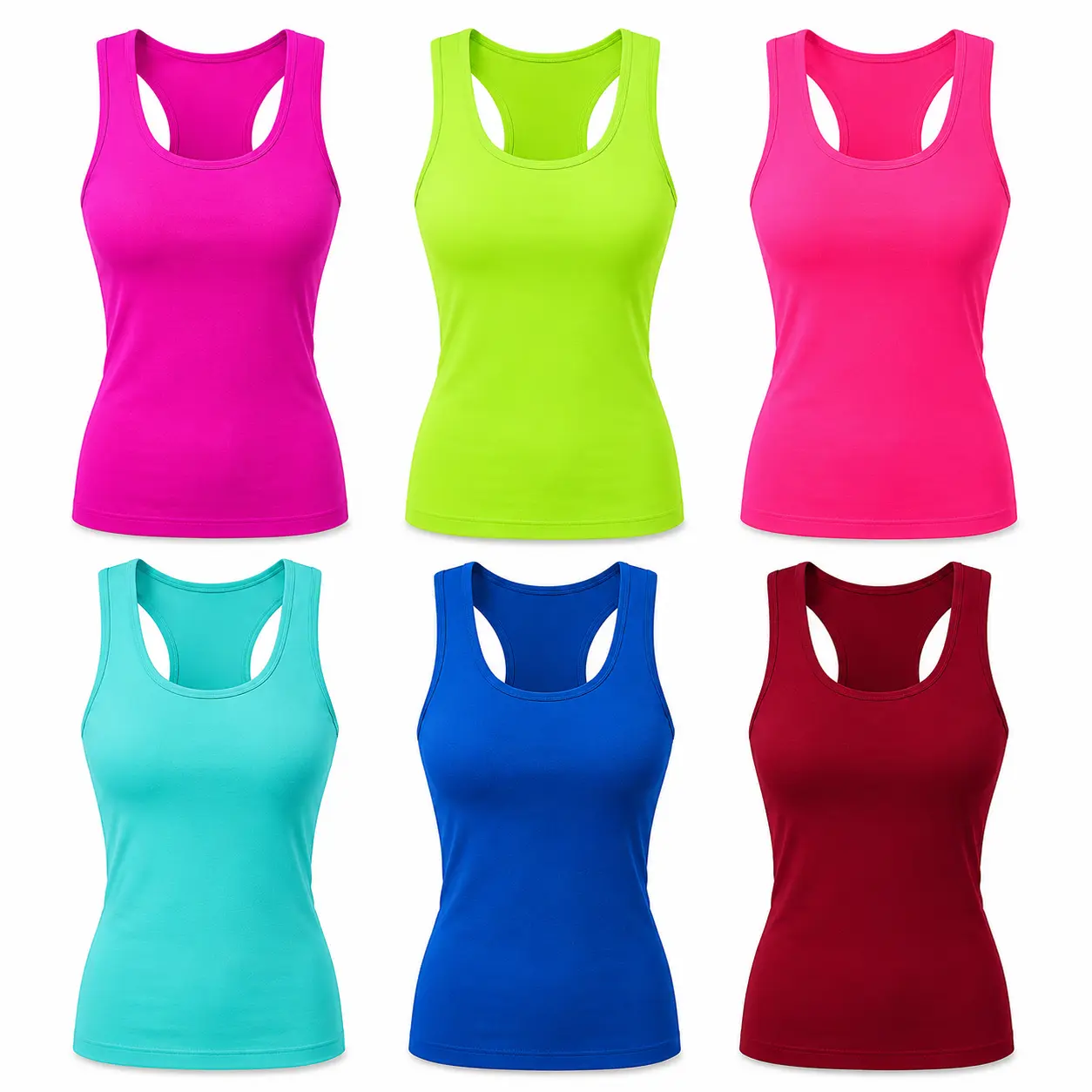 Women's 6-Pack solid color Seamless Racerback Tank Tops - Comfortable, Simple Multicolor Ribbed Camisoles, Stretch Sleeveless Basic Layering Shirts for Everyday Day Wear, 1 Size Fits Most Casual Breathable