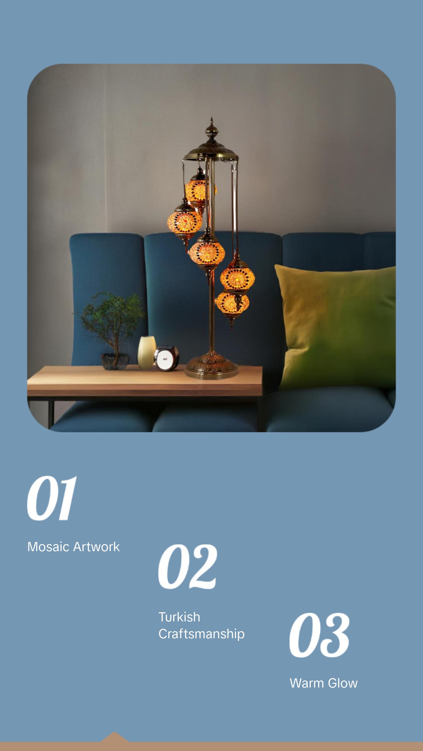 Vibrant Orange Blossom Handmade Turkish Lamp with Quintuple Globes