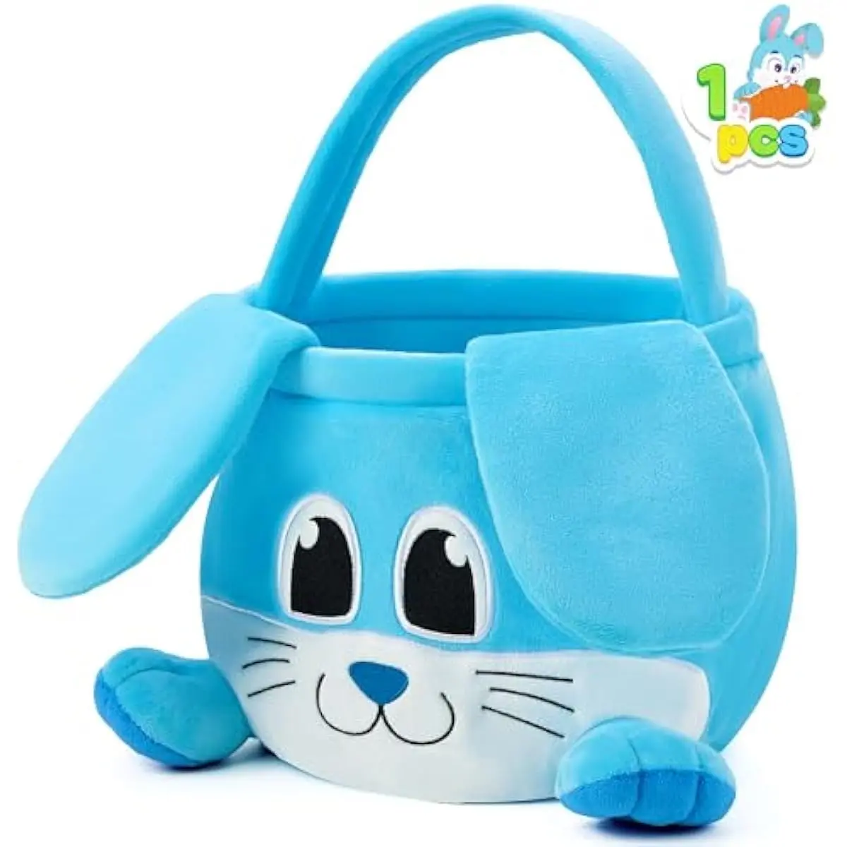 Easter Bunny Baske with Foldable Ears, Empty Soft Basket with Handle, Easter Gifts for Babies, Kids Egg Hunt Game, Candy Bag, Party Favor Storage Container(11.8"× 8.7")
